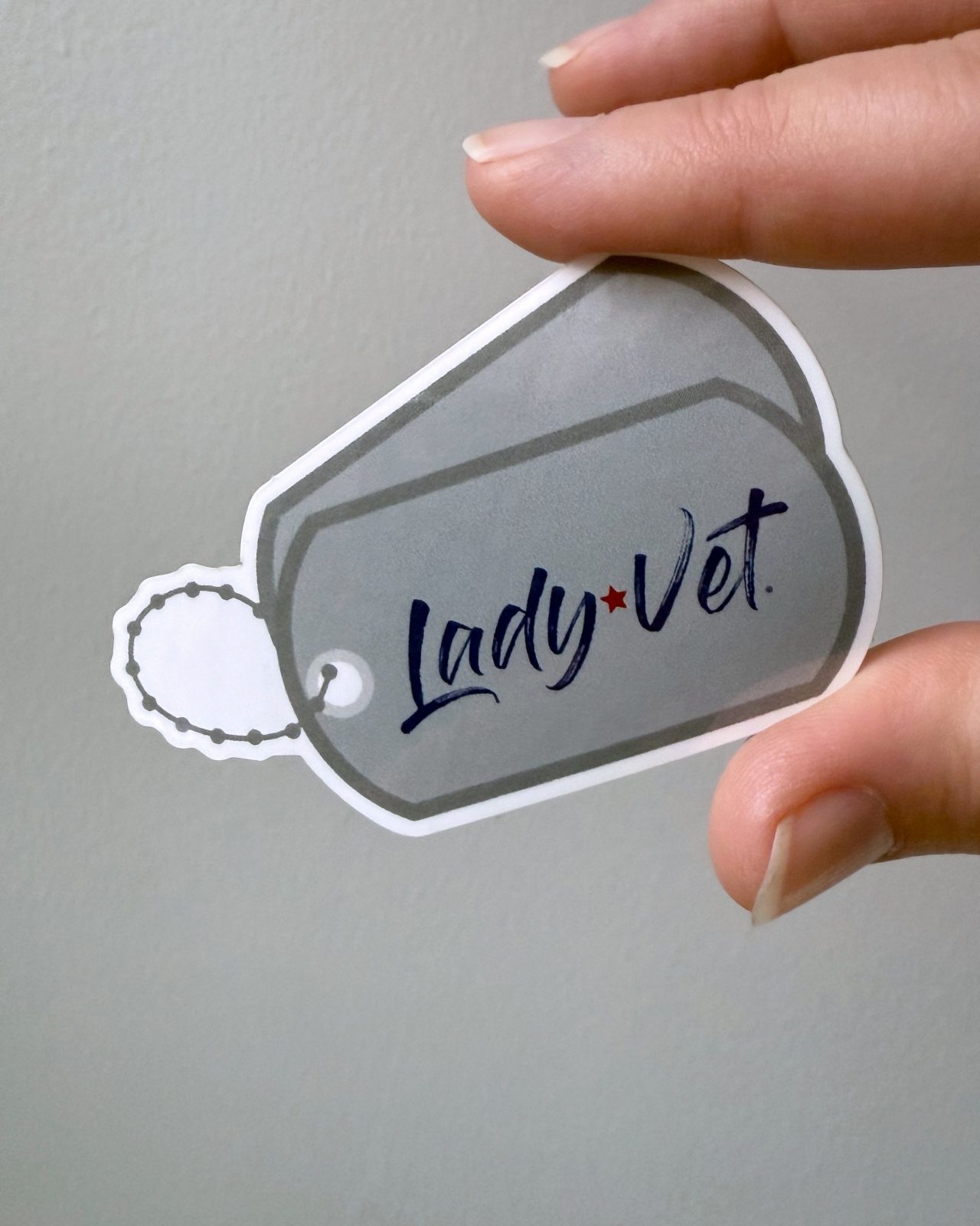 Mini Dog Tag Sticker Close Up, from Lady Vet